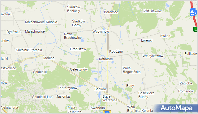 mapa Kotowice gmina Zgierz, Kotowice gmina Zgierz na mapie Targeo