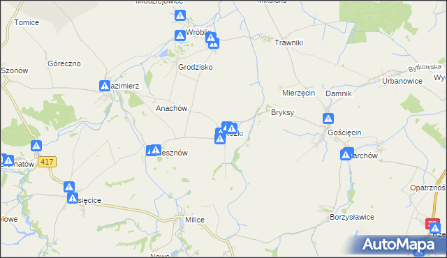 mapa Kózki gmina Pawłowiczki, Kózki gmina Pawłowiczki na mapie Targeo