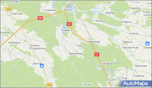 mapa Kozły gmina Ostrzeszów, Kozły gmina Ostrzeszów na mapie Targeo