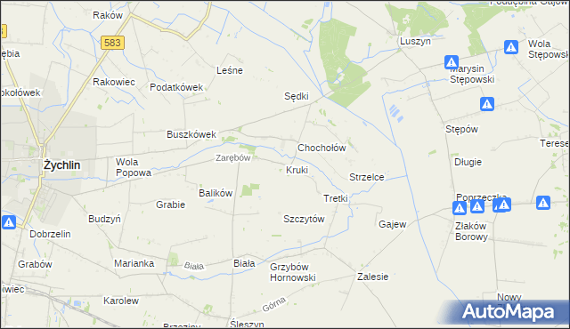 mapa Kruki gmina Żychlin, Kruki gmina Żychlin na mapie Targeo