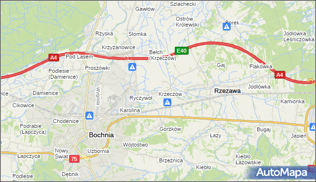 mapa Krzeczów gmina Rzezawa, Krzeczów gmina Rzezawa na mapie Targeo