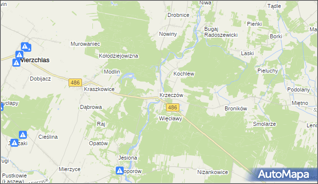 mapa Krzeczów gmina Wierzchlas, Krzeczów gmina Wierzchlas na mapie Targeo
