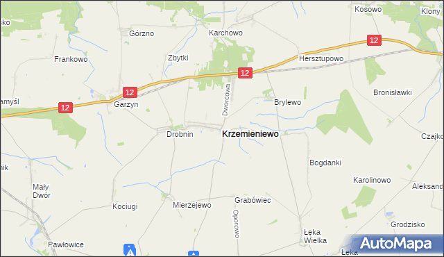 mapa Krzemieniewo powiat leszczyński, Krzemieniewo powiat leszczyński na mapie Targeo