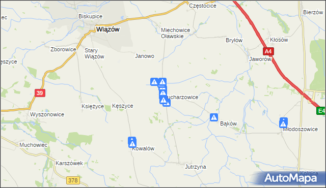 mapa Kucharzowice, Kucharzowice na mapie Targeo