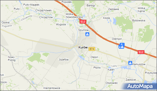 mapa Kurów powiat puławski, Kurów powiat puławski na mapie Targeo
