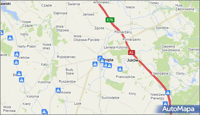 mapa Łanięta powiat kutnowski, Łanięta powiat kutnowski na mapie Targeo