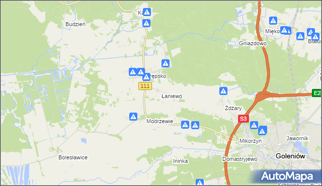 mapa Łaniewo gmina Goleniów, Łaniewo gmina Goleniów na mapie Targeo