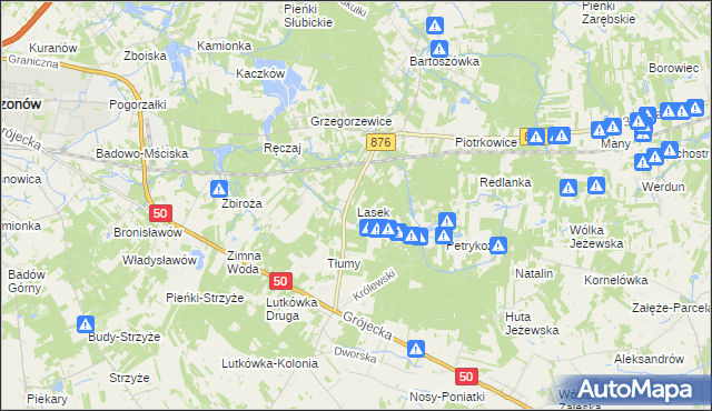 mapa Lasek gmina Żabia Wola, Lasek gmina Żabia Wola na mapie Targeo