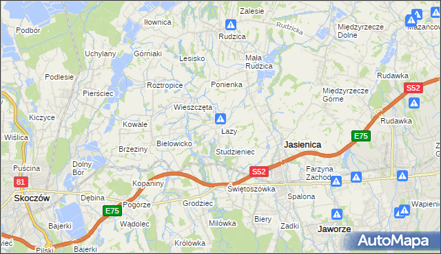 mapa Łazy gmina Jasienica, Łazy gmina Jasienica na mapie Targeo