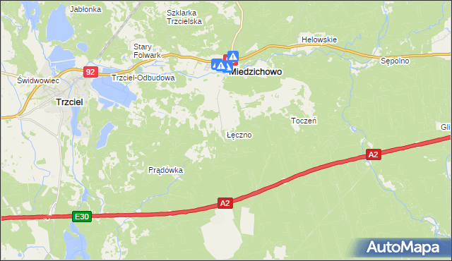 mapa Łęczno gmina Miedzichowo, Łęczno gmina Miedzichowo na mapie Targeo