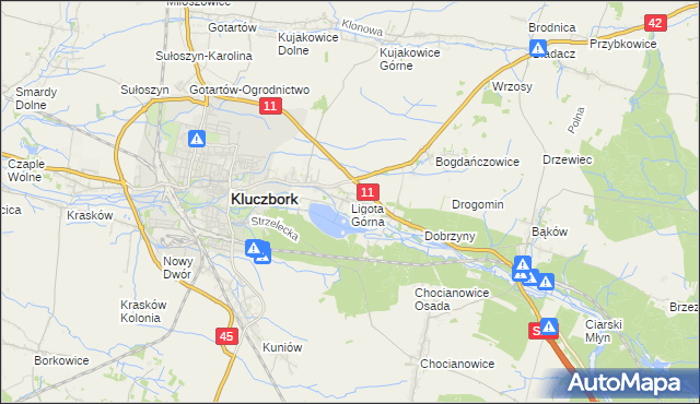 mapa Ligota Górna gmina Kluczbork, Ligota Górna gmina Kluczbork na mapie Targeo