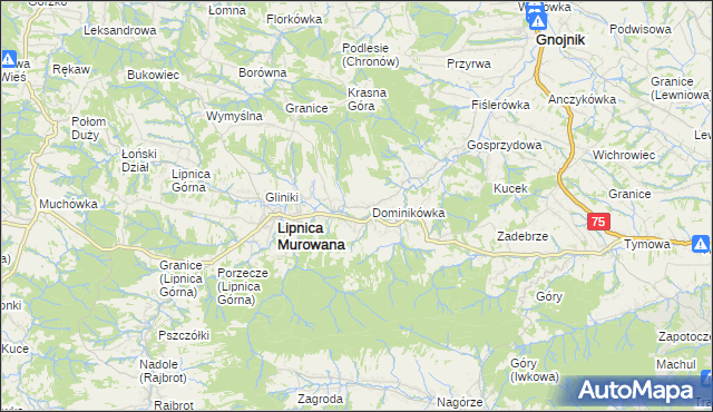 mapa Lipnica Dolna gmina Lipnica Murowana, Lipnica Dolna gmina Lipnica Murowana na mapie Targeo