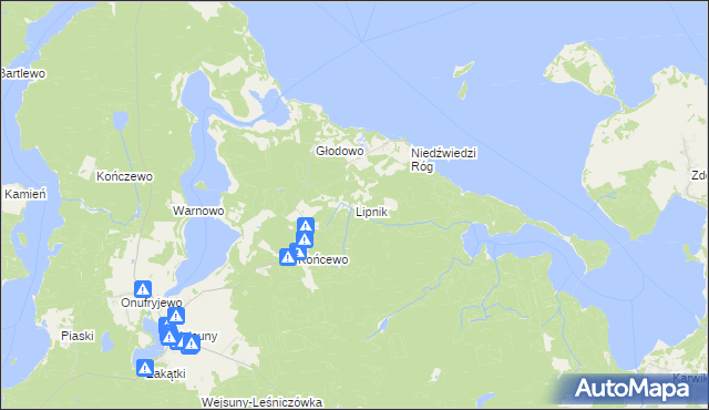 mapa Lipnik gmina Ruciane-Nida, Lipnik gmina Ruciane-Nida na mapie Targeo