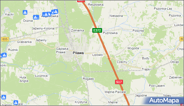 mapa Lipówki gmina Pilawa, Lipówki gmina Pilawa na mapie Targeo