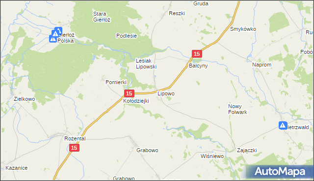 mapa Lipowo gmina Ostróda, Lipowo gmina Ostróda na mapie Targeo