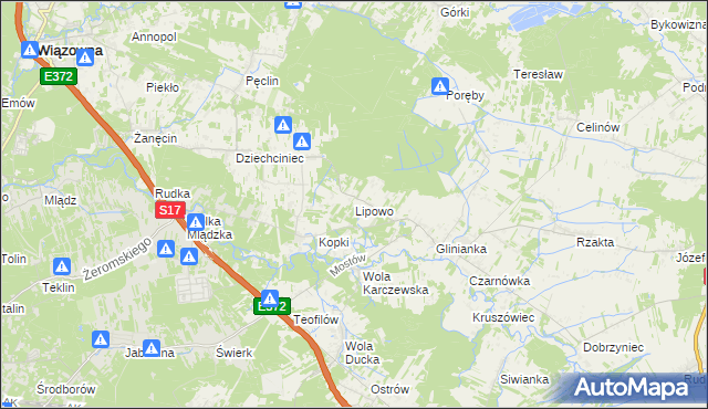 mapa Lipowo gmina Wiązowna, Lipowo gmina Wiązowna na mapie Targeo