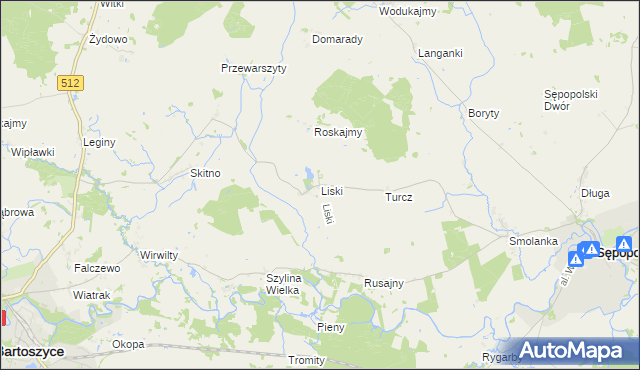 mapa Liski gmina Sępopol, Liski gmina Sępopol na mapie Targeo