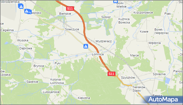 mapa Łomnica gmina Olesno, Łomnica gmina Olesno na mapie Targeo