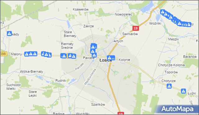 mapa Łosice, Łosice na mapie Targeo