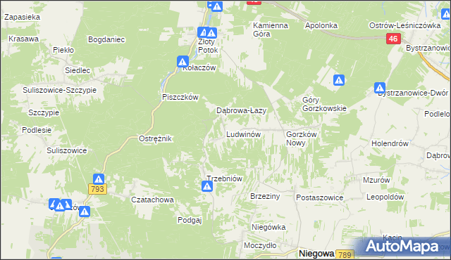 mapa Ludwinów gmina Niegowa, Ludwinów gmina Niegowa na mapie Targeo