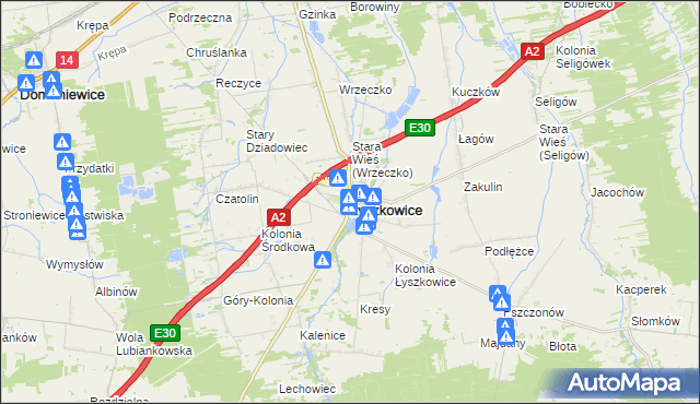 mapa Łyszkowice powiat łowicki, Łyszkowice powiat łowicki na mapie Targeo