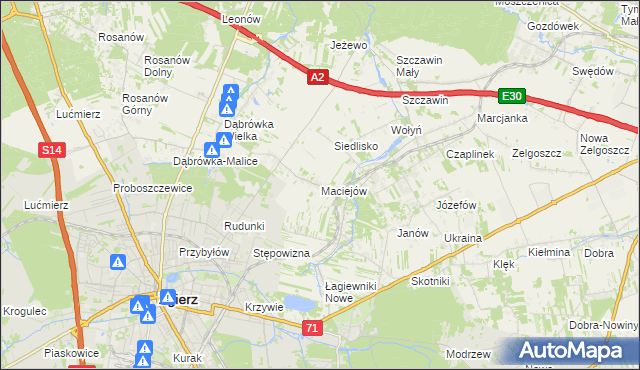 mapa Maciejów gmina Zgierz, Maciejów gmina Zgierz na mapie Targeo