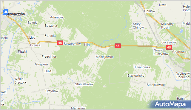 mapa Maciejowice gmina Głowaczów, Maciejowice gmina Głowaczów na mapie Targeo