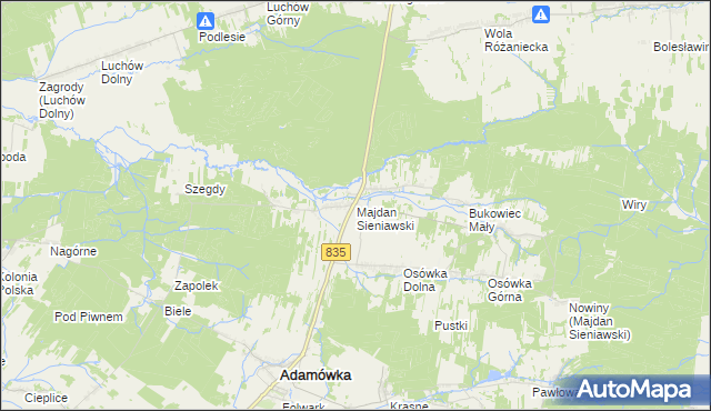 mapa Majdan Sieniawski, Majdan Sieniawski na mapie Targeo