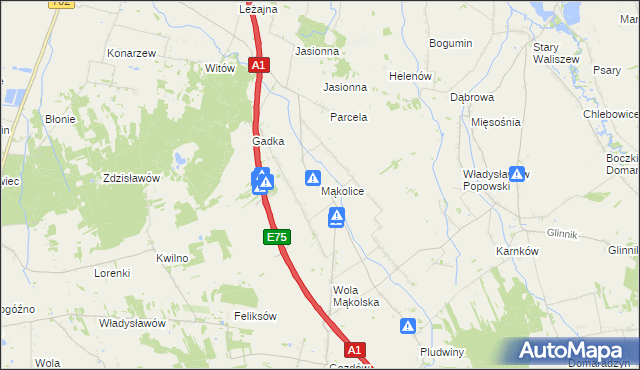 mapa Mąkolice gmina Głowno, Mąkolice gmina Głowno na mapie Targeo