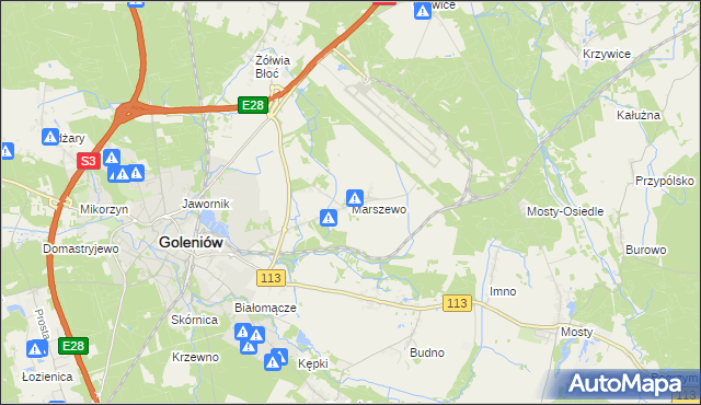 mapa Marszewo gmina Goleniów, Marszewo gmina Goleniów na mapie Targeo