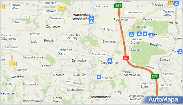 mapa Maszków gmina Iwanowice, Maszków gmina Iwanowice na mapie Targeo