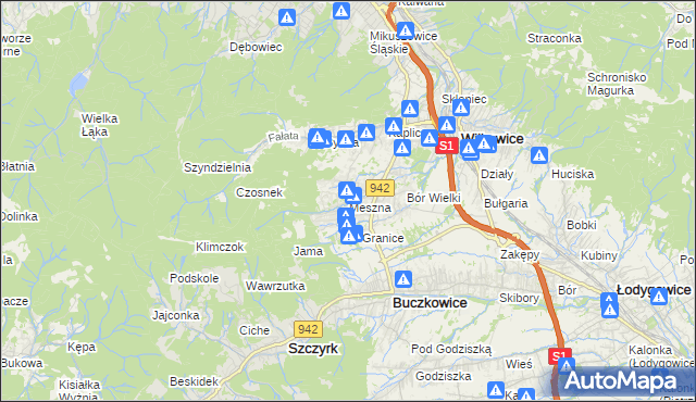 mapa Meszna gmina Wilkowice, Meszna gmina Wilkowice na mapie Targeo