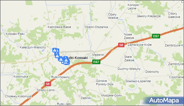 mapa Mężenin gmina Rutki, Mężenin gmina Rutki na mapie Targeo