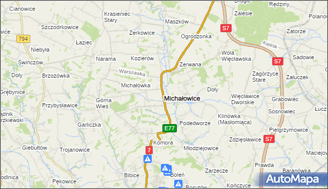 mapa Michałowice powiat krakowski, Michałowice powiat krakowski na mapie Targeo