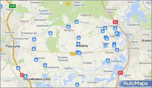 mapa Miedźna, Miedźna na mapie Targeo