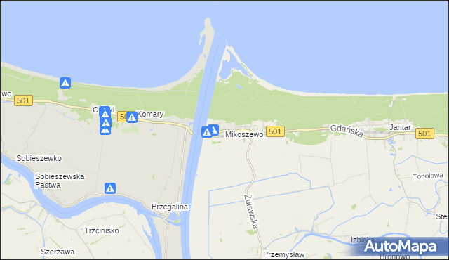 mapa Mikoszewo, Mikoszewo na mapie Targeo