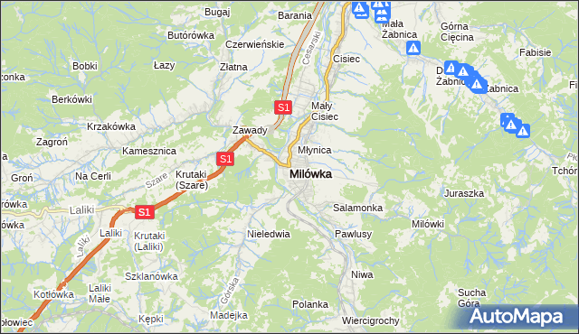 mapa Milówka powiat żywiecki, Milówka powiat żywiecki na mapie Targeo