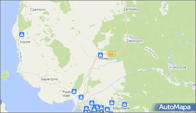 mapa Miłowo gmina Stepnica, Miłowo gmina Stepnica na mapie Targeo