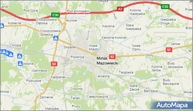 mapa Mińsk Mazowiecki, Mińsk Mazowiecki na mapie Targeo