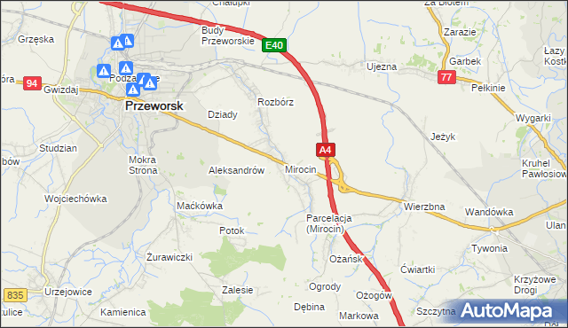 mapa Mirocin, Mirocin na mapie Targeo