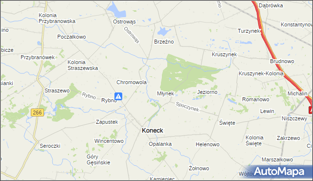 mapa Młynek gmina Koneck, Młynek gmina Koneck na mapie Targeo
