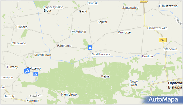 mapa Modliborzyce gmina Dąbrowa Biskupia, Modliborzyce gmina Dąbrowa Biskupia na mapie Targeo