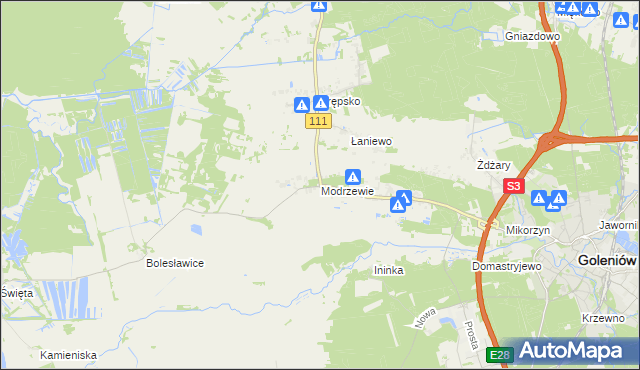 mapa Modrzewie gmina Goleniów, Modrzewie gmina Goleniów na mapie Targeo