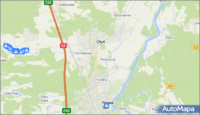 mapa Modrzyca, Modrzyca na mapie Targeo