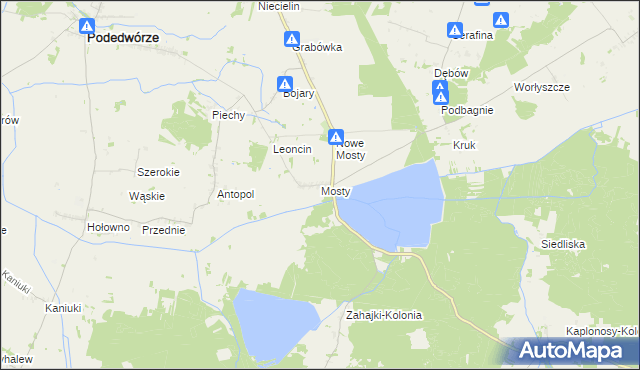 mapa Mosty gmina Podedwórze, Mosty gmina Podedwórze na mapie Targeo