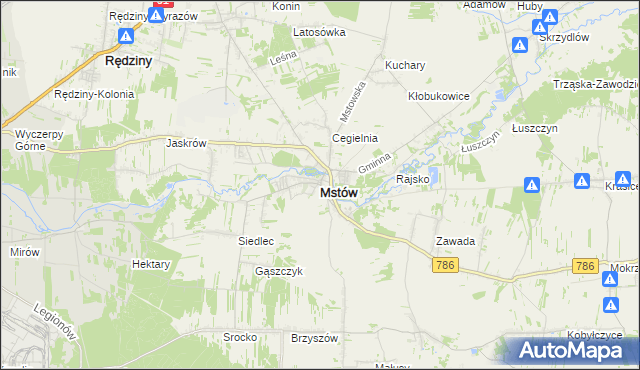 mapa Mstów powiat częstochowski, Mstów powiat częstochowski na mapie Targeo