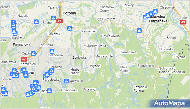 mapa Murzasichle, Murzasichle na mapie Targeo