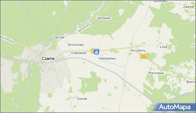 mapa Nadziejewo gmina Czarne, Nadziejewo gmina Czarne na mapie Targeo