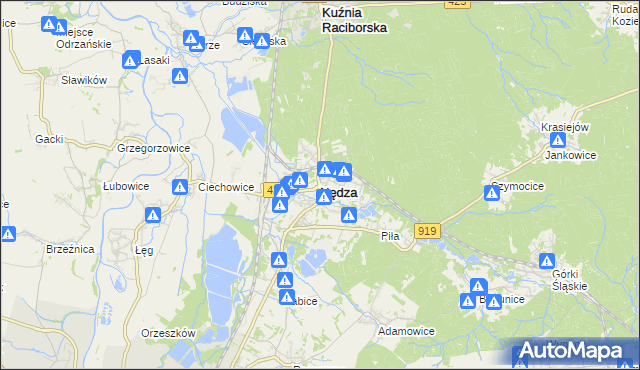 mapa Nędza powiat raciborski, Nędza powiat raciborski na mapie Targeo