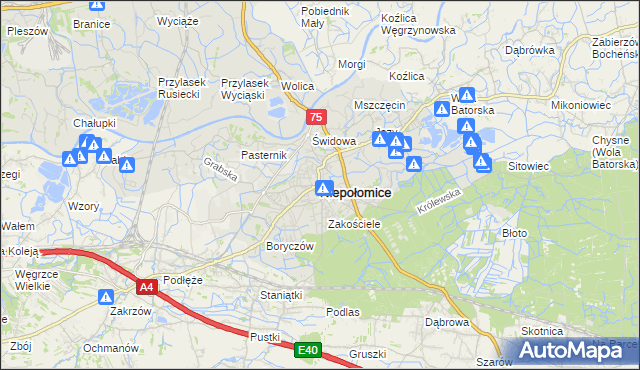 mapa Niepołomice, Niepołomice na mapie Targeo